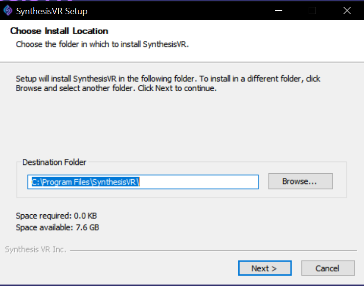 an image of the synthesis vr proxy installer